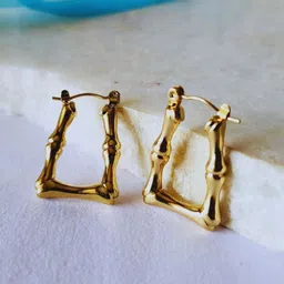 Palli Creation Stainless Steel Gold-Plated Square Shaped Hoop Earrings image 5