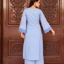 Pomcha KAPAAS Notch Neck Pure Cotton Flared Sleeves Tunic With Palazzos image 4