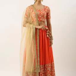 Ethnovog Embroidered Lehenga & Unstitched Blouse With Stitched Dupatta-image-53