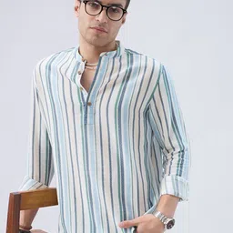 VASTRADO Men Striped Pathani Kurta image 2