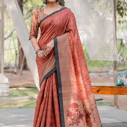 KALINI Ethnic Motifs Silk Blend Block Print Saree-picture-27