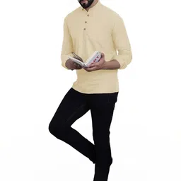 BHUVIKOO Men Beige Kurtas image 5