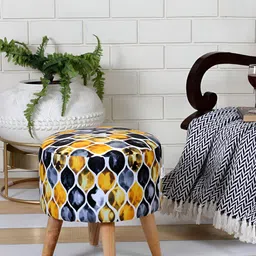 Shadowkart Blue & Yellow Printed Wooden Pouffes Sitting Mudda Ottoman-picture-39