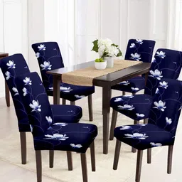 Cortina 6 Pieces Blue & White Floral Printed Non-Slip Chair Covers-image-20