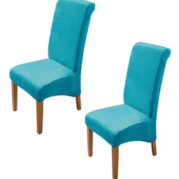 HOKIPO Turquoise Blue 2 Pieces Stretchable Long Back Velvet Chair Covers-image-63