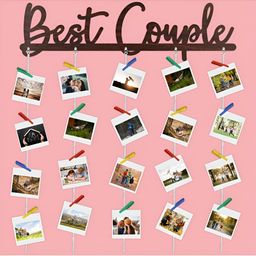 CVANU Brown Best Couple Carved Cut Out Wooden Wall Hanging With Photo Clips-picture-38
