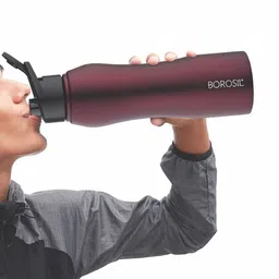 BOROSIL Grip N Sip Maroon 4 Pieces Stainless Steel Water Bottle 1L Each image 4