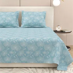 DREAM WEAVERZ Blue & White Floral 220 TC King Bedsheet with 2 Pillow Covers-picture-32