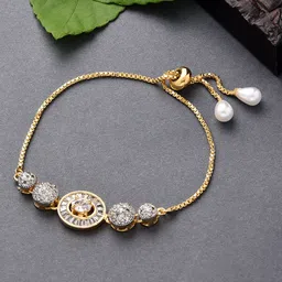 ToniQ Women Gold-Toned & White Gold-Plated American Diamond Link Bracelet-picture-41
