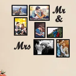 Art Street Set of 7 Black Solid Eco Series Photoframes with Mr. & Mrs. MDF Plaque image 1