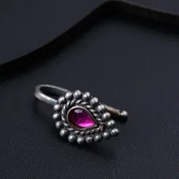 House of Aadyaa Parna Sterling Silver Oxidised Stud Nosepin-picture-22