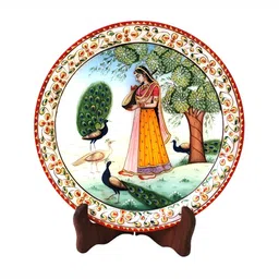 HANDICRAFTS PARADISE White  & Red Marble Round Plate Showpiece image 1
