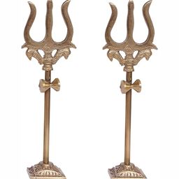 Navyaksh Gold Toned Brass Trishul Stand With Damru Showpiece-picture-47