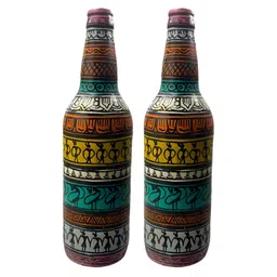INDIA MEETS INDIA Navy Blue & Red 2 Pieces Warli Printed Bottle Showpieces-image-15