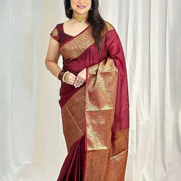 Anjaneya Sarees Woven Design Zari Silk Blend Banarasi Saree-image-73