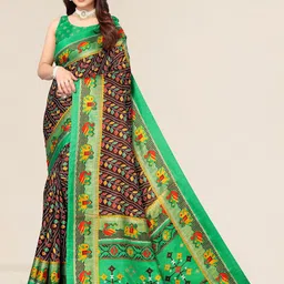 Winza Designer Brown & Green Bandhani Zari Silk Cotton Mysore Silk Saree-picture-29