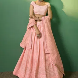 ODETTE Embroidered Semi-Stitched Lehenga & Unstitched Blouse With Dupatta-picture-28