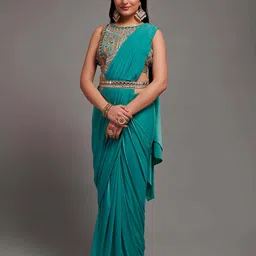 KALINI Embroidered Ready to Wear Saree With Semi Stitched Blouse image 1