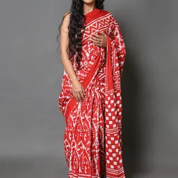 BUTA BUTI Women Red & White Abstract Pure Cotton Saree image 1