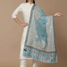 SWI Stylish Paisley Printed & Aari Embroidered Shawl image 1