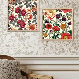 Kotart Brown & Cream 2 Pieces Floral And Botanical Printed Wooden Wall Art image 5