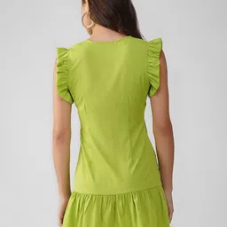 HERE&NOW Women V-Neck Flutter Sleeve Drop-Waist Mini Dress image 2