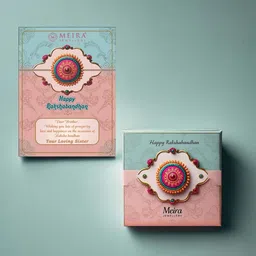 MEIRA JEWELLERY Set Of 3 Stone-Studded & Beaded Rakhi With Greeting Card Gift Set image 2