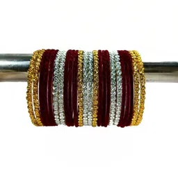 Instyle Forever Set Of 40 Maroon Glass Artificial Stones & Beads Bangle image 2