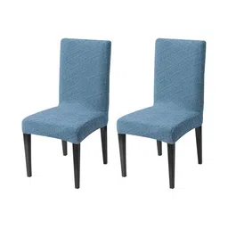 HOUSE OF QUIRK 2Pcs Blue Self Design 220 GSM Stretchable Jacquard Chair Covers-picture-30