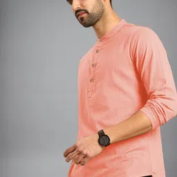KNOWTED Mandarin Collar Roll-Up Sleeves Straight Short Kurta image 2