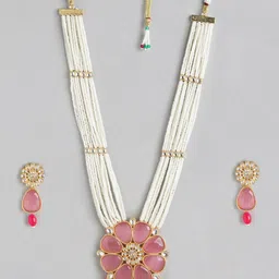 Anouk Gold Plated Quartz Studded Beaded Premium Layered Necklace & Earring Set image 3