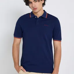 BEN SHERMAN Self Design Polo Collar Regular Fit Cotton T-shirt image 1