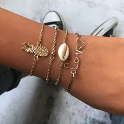 Arzonai Women Pack Of 4 Gold Plated Charm Studded Bracelet image 3