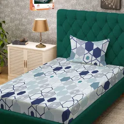 Myntra Elegant Homes Grey & Blue Printed 300 TC Single Bedsheet Set 2.2 x 1.5 m-picture-41