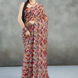Garden Vareli Floral Printed Pure Chiffon Saree With Blouse Piece-image-63