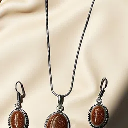 The Style Courtyard Artificial Stone-Studded Oxidised Oval Shaped Pendant And Earrings-image-86