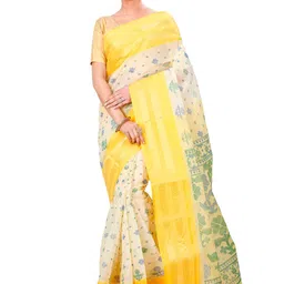 DipDiya Floral Zari Pure Cotton Taant Saree-image-87