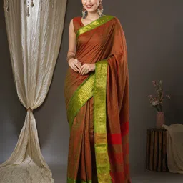 Mitera Woven Design Zari Silk Blend Taant Saree image 1