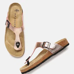 HF JOURNEY Women Leather T-Strap Flats with Buckles-picture-15