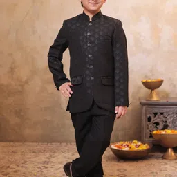 Aj DEZInES Boys Jacquard Full Sleeves Sequins and Embroidery Sherwani Set image 4