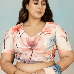 Amydus Plus Size Floral Printed Shimmer V-Neck Saree Blouse-picture-37