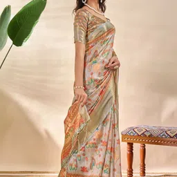 Eecoo Floral Zari Silk Blend Handloom Mysore Silk Saree image 3