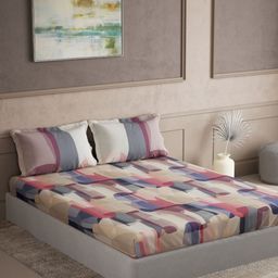 DDecor Abstract Printed 144 TC King Cotton Fitted Bedsheet with 2 Pillow Covers-picture-23