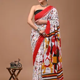 JAIPURI PRINT Warli Pure Cotton Bagru Saree-picture-23