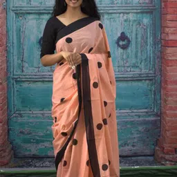 JAIPURI BLOCK PRINT Polka Dot Pure Cotton Bagru Saree-picture-27