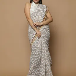 BUTA BUTI Ethnic Motifs Pure Cotton Bagru Saree-image-66