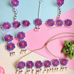 Sangria Gold-Plated Floral Beaded Boho Tasseled Bridal Jewellery Set-picture-46