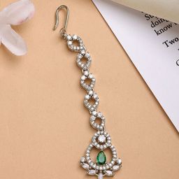 ZENEME Rhodium-Plated American Diamond Studded Maang Tikka Head Jewellery-picture-11