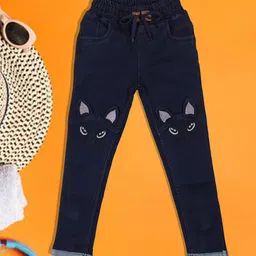 A-Okay Girls Slim Fit High-Rise Embroidered Cotton Denim Jogger Jeans-image-0
