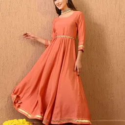 DECKEDUP Solid Round Neck Three-Quarter Sleeves Maxi Dress-picture-14